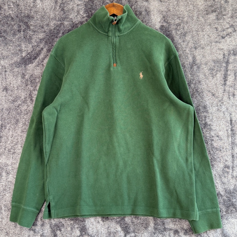 Vintage Polo Ralph Lauren Mens 1/4 Zip Sweater Large‎ Green Pullover Preppy